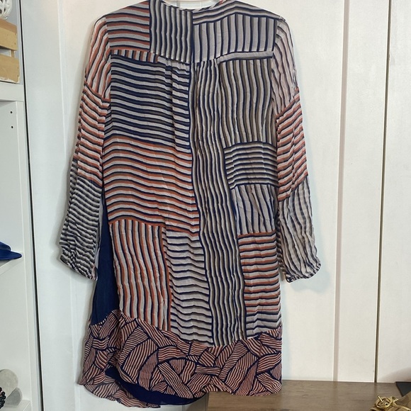 Diane von Furstenberg | Striped and Patterned Long Sleeve Dress- Blue&Red - US8 - Picture 9 of 10
